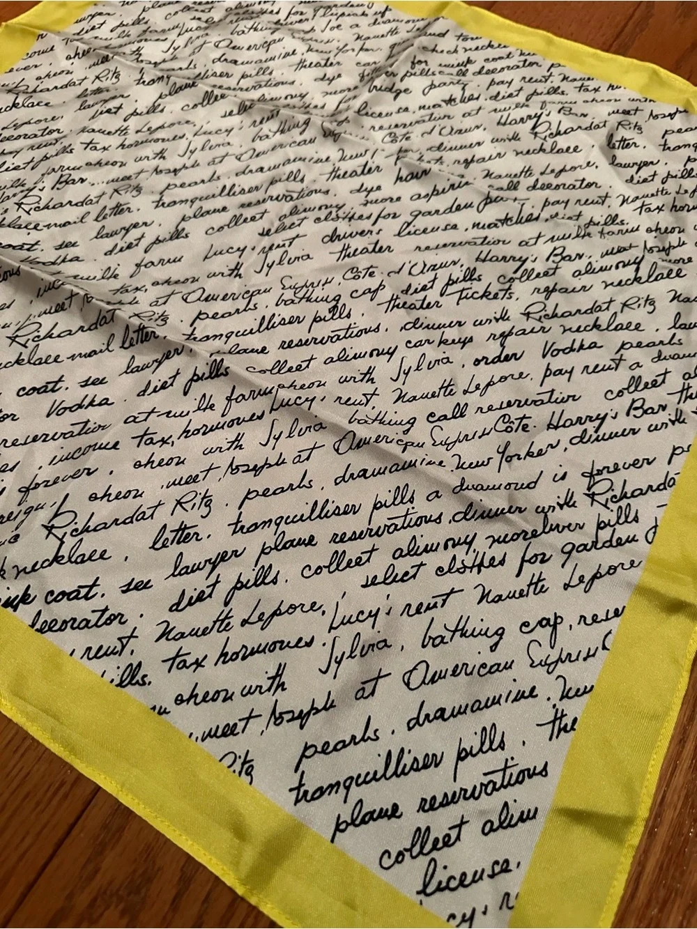 Nanette Lepore Script Print Square Scarf Yellow Black White Silk Feel 20x20